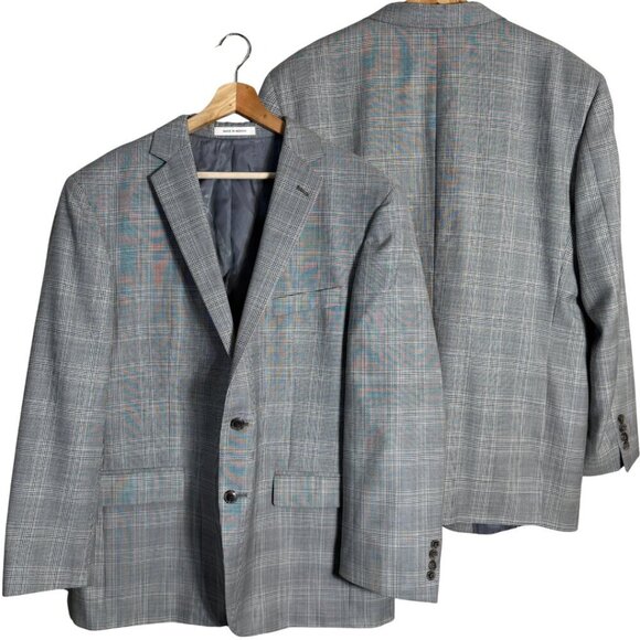 Joseph Abboud Fairway Plaid Wool Sport Coat Dinner Jacket Blazer Men's 46R Gray - Picture 1 of 14